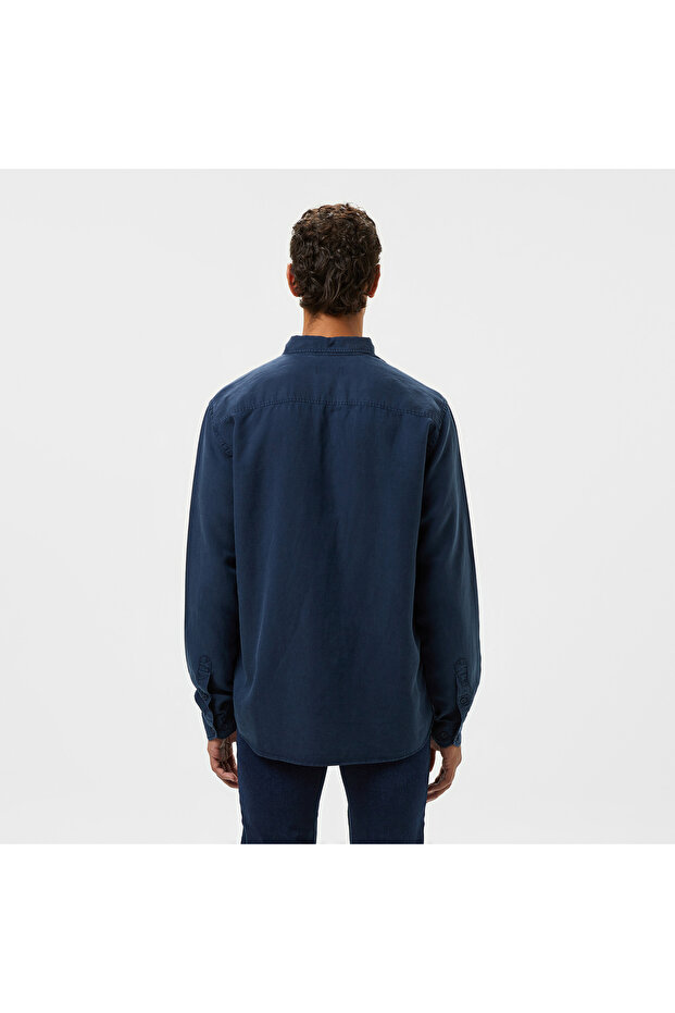 Erkek Slim Fit Düğmeli Yaka Lacivert Gömlek - 3