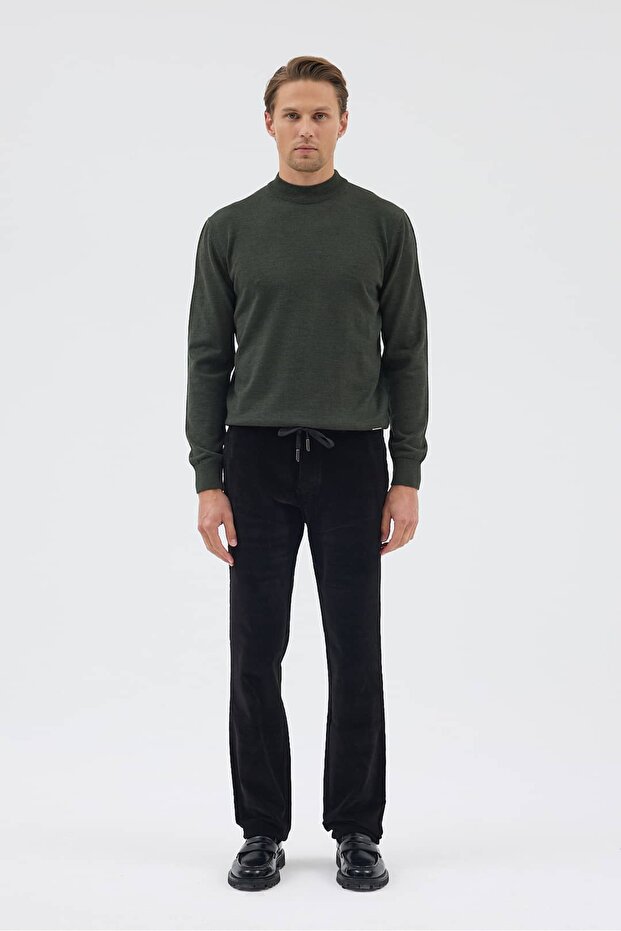 Corded Fabric Velvet Men's Black Trousers