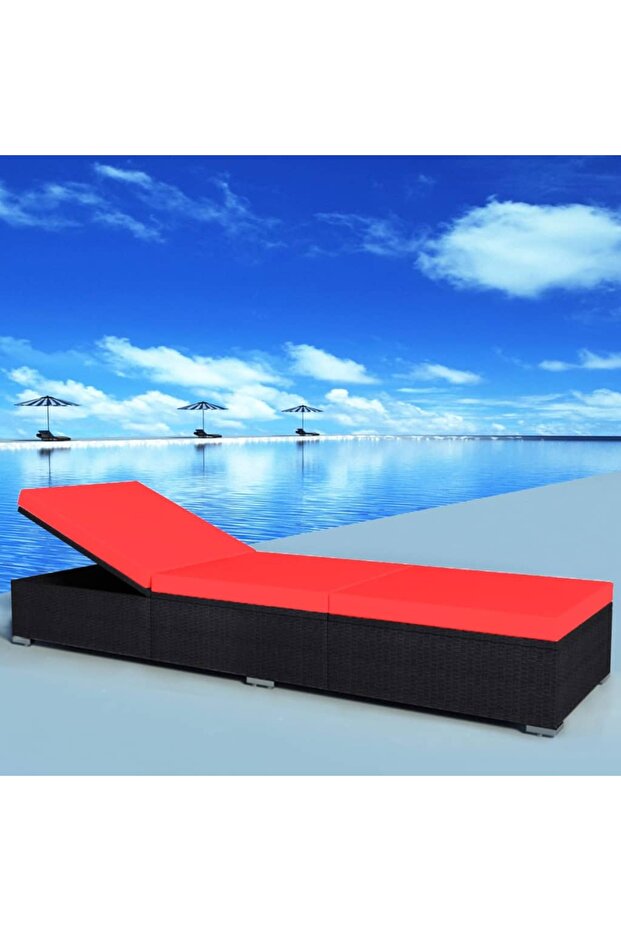 Sun Lounger with Cushion Poly Rattan Black
