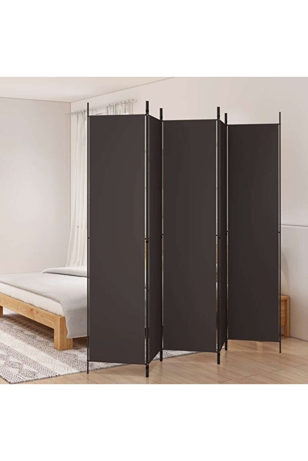 5-Panel Room Divider Brown 250x220 cm Fabric