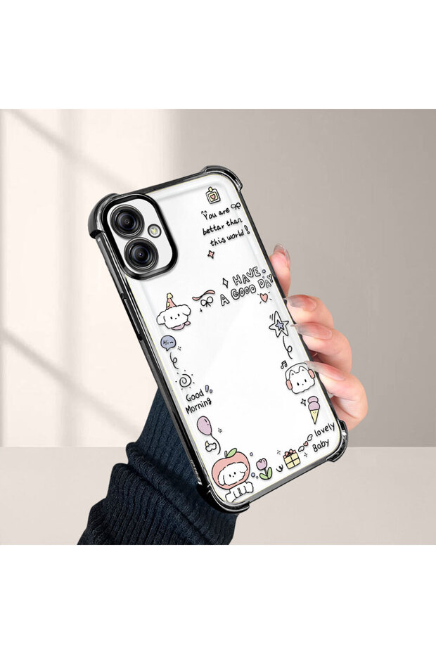 Samsung Galaxy A04E Compatible Transparent Silicone Flutter Protective Case Creative Pattern - 4