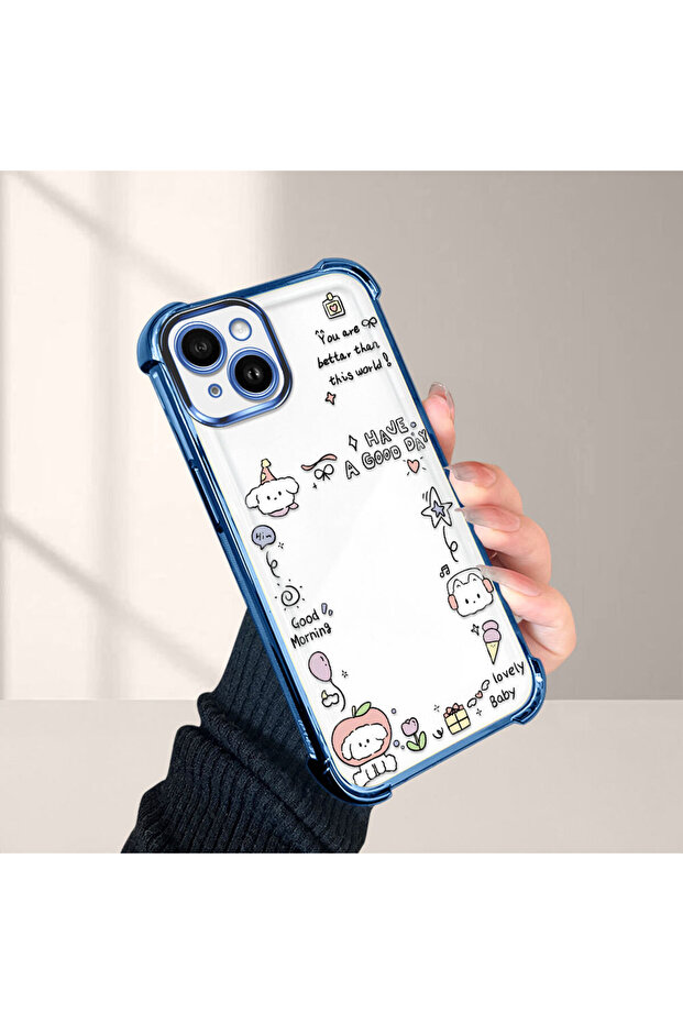 iPhone 14 Plus Compatible Transparent Silicone Flutter Protective Case Creative Pattern - 4