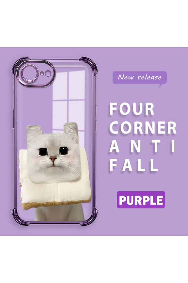 iPhone 16E Compatible Transparent Silicone Flutter Protective Case with Cat Pattern - 1