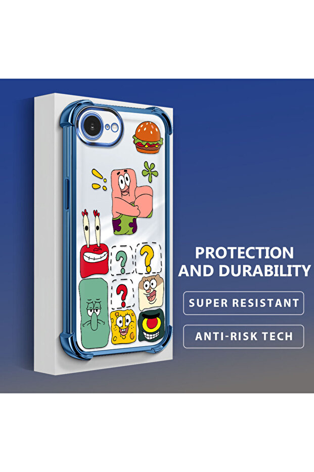 غطاء حماية شفاف متوافق مع آيفون 16e من السيليكون بتصميم سبونج بوب - 3