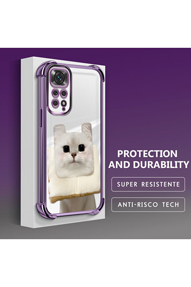 Redmi Note 11 Compatible Transparent Silicone Flutter Protective Case with Cat Pattern - 4