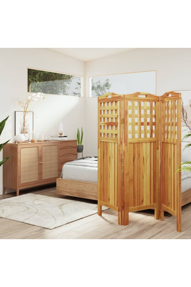 3-Panel Room Divider 121.5x2x115 cm Solid Wood Acacia