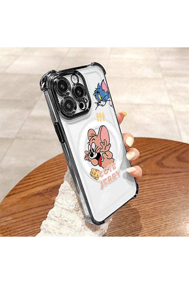 غطاء حماية شفاف من السيليكون متوافق مع آيفون 16e بتصميم توم وجيري - 5