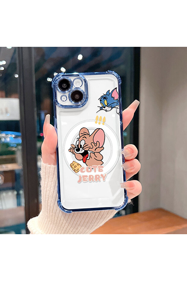 غطاء حماية شفاف من السيليكون متوافق مع آيفون 16e بتصميم توم وجيري - 5