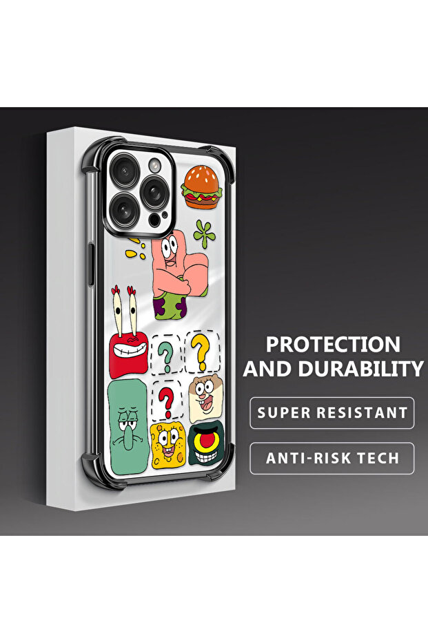 غطاء حماية شفاف متوافق مع آيفون 16 برو ماكس مصنوع من السيليكون بتصميم سبونج بوب - 3