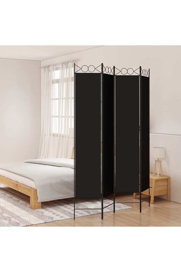 4-Panel Room Divider Black 160x220 cm Fabric