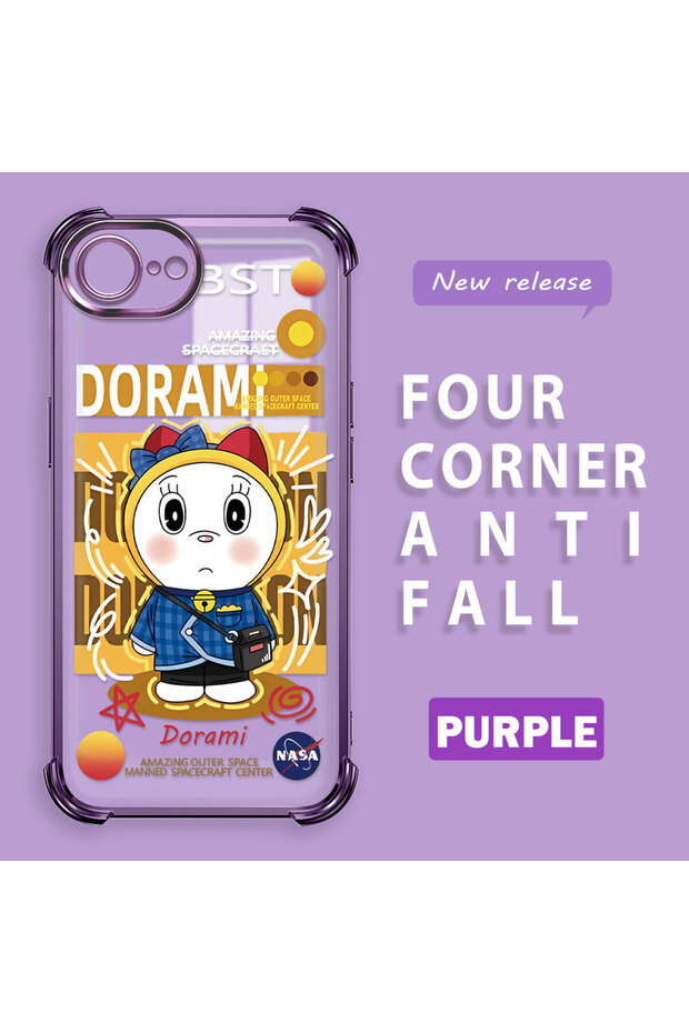 غطاء حماية شفاف متوافق مع آيفون 16e من السيليكون بتصميم دورايمون - 1