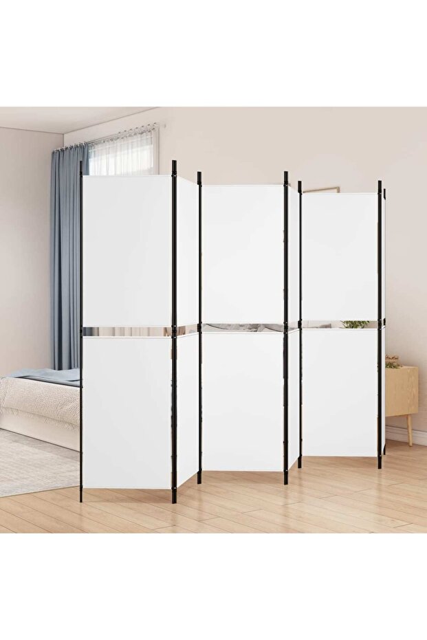 6-Panel Room Divider White 300x180 cm Fabric