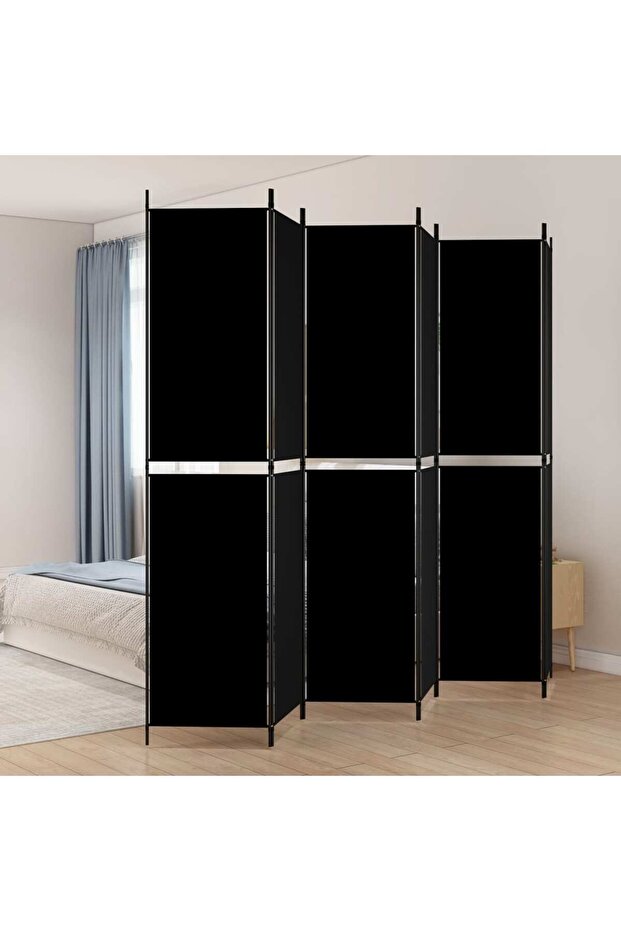 6-Panel Room Divider Black 300x220 cm Fabric