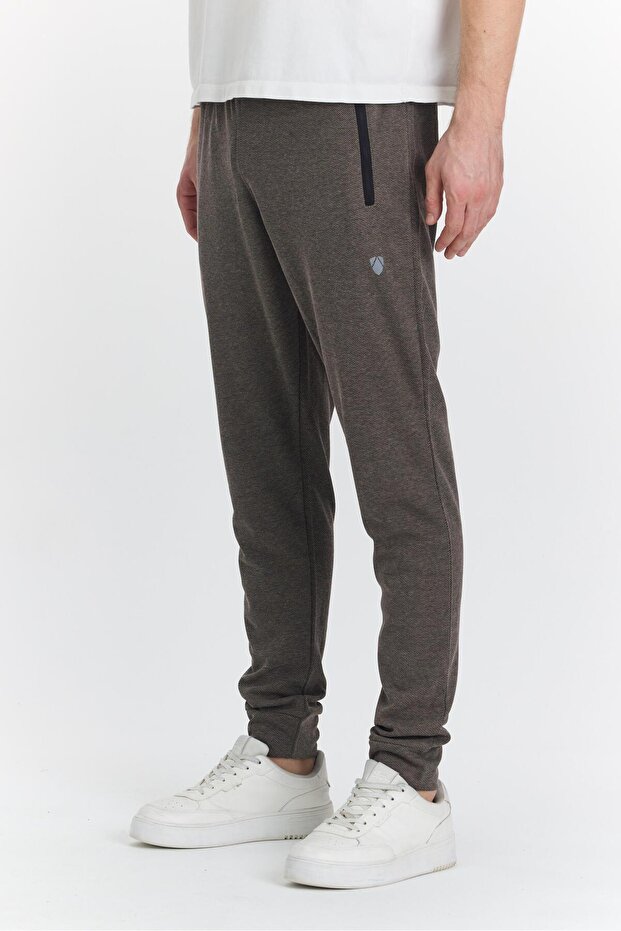 Men's Cotton Pique Zippered Pocket Sweatpants Brown 5478-K