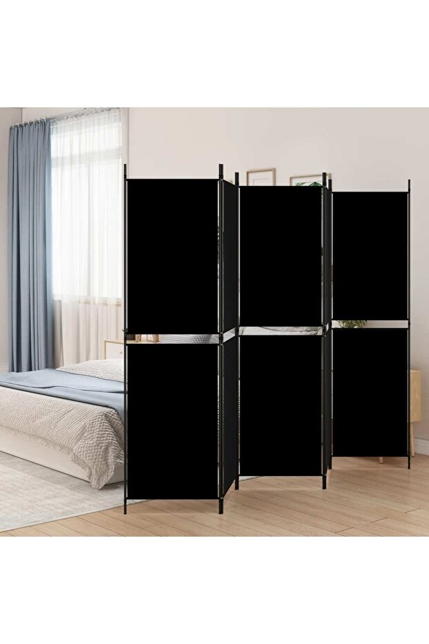 5-Panel Room Divider Black 250x180 cm Fabric
