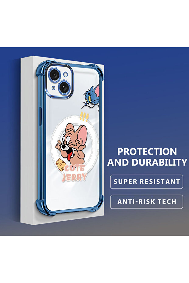 حافظة واقية من السيليكون الشفاف المتوافقة مع هاتف iPhone 15 Plus من توم وجيري - 4