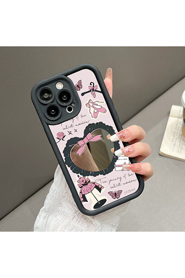 حافظة سيليكون سوداء مقاومة للسقوط متوافقة مع آيفون 14 بلس مع أنماط قلب على شكل مرآة - 5