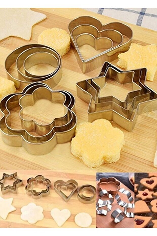 12-Piece Stainless Steel Cookie Mold Heart, Star, Flower, Round Cake, Biscuit Cookie Mold