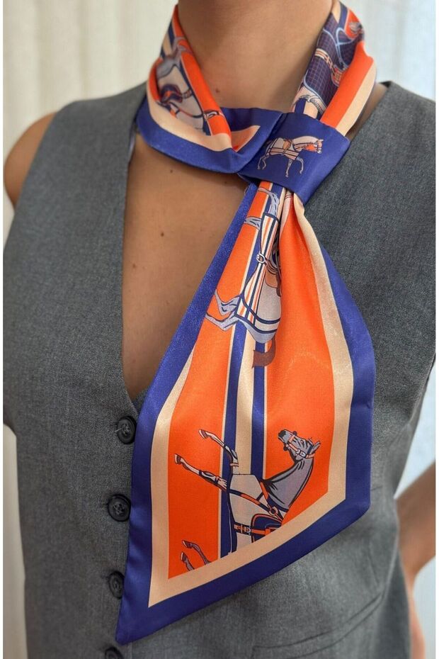 Kravat Eşarp Turuncu Atlı Desen - 1