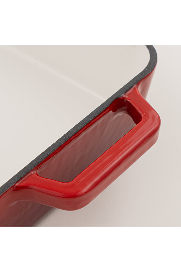 صينية خبز من الحديد الزهر مستطيلة 20*30 سم، حمراء - 3