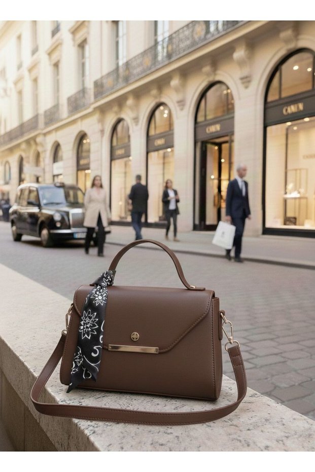 Luxury Scarf-Detailed Hand and Shoulder Bag with Crossbody Strap