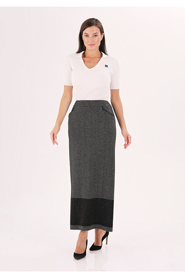 Maxi Knitted Water-Patterned Pencil Skirt with Back Zipper