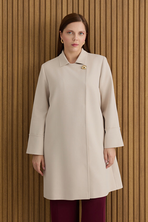 قبعة بيج بياقة وإغلاق جانبي - 3