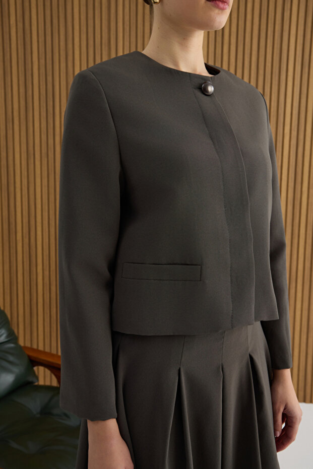 Brown Cotton Short Jacket - 5