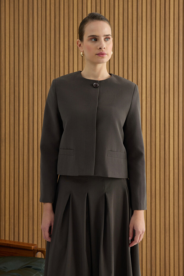 Brown Cotton Short Jacket - 3