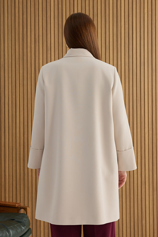 قبعة بيج بياقة وإغلاق جانبي - 5