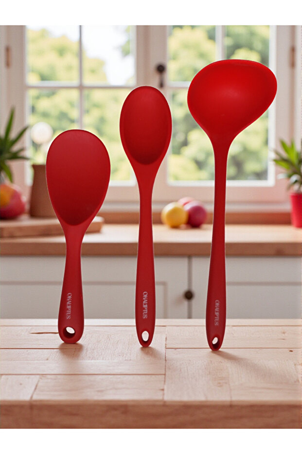 Fireproof, Non-Stick, Scratch-Resistant 100% Silicone Ladle, Rice Spoon, Spoon Set of 3