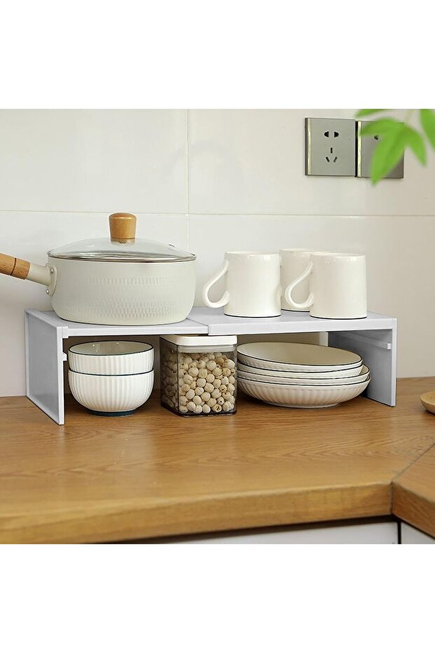 رف خزانة قابل للتوسيع، منظم قابل للتكديس موفر للمساحة - 4