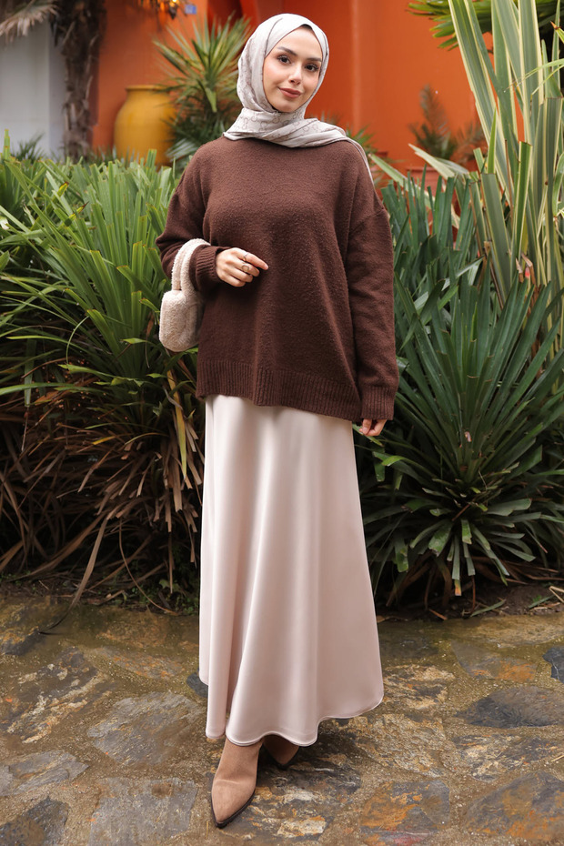 Fusta lungă din satin bej - 3