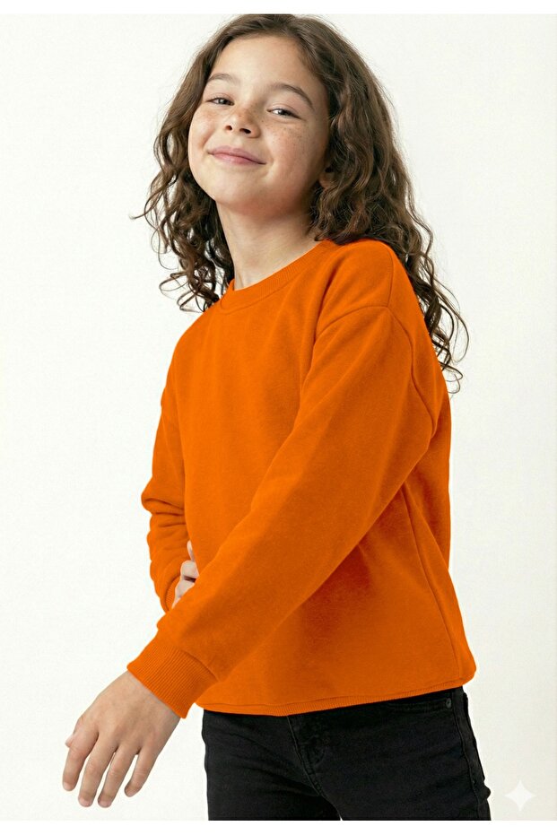 Children's Crew Neck Sweatshirt Collar School Hoodie Thick Fabric School Wear - Orange