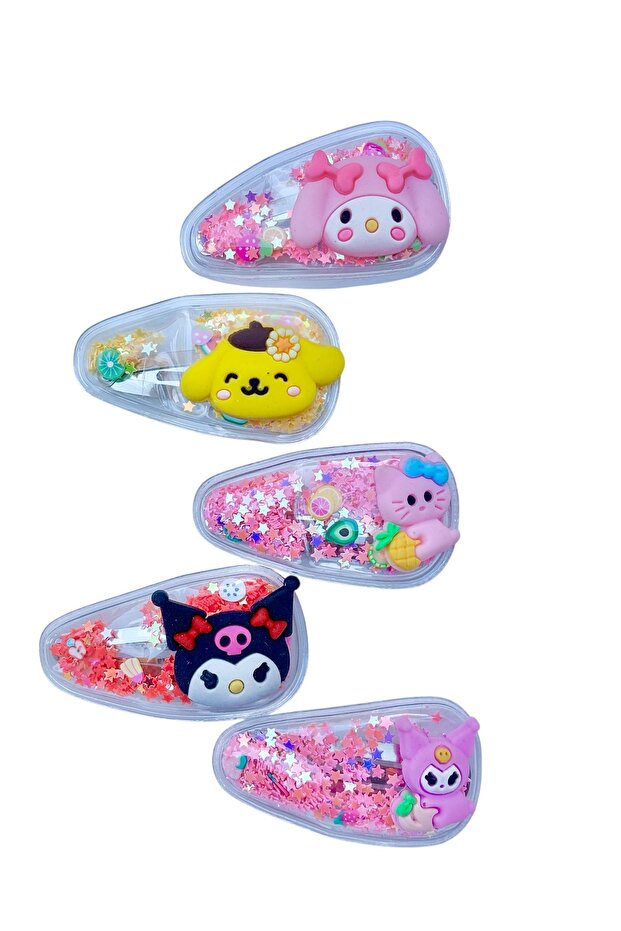 Girl's Figured Glittery Hair Clip Set – 5 Pieces