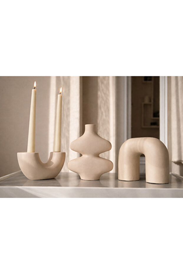 3lü Dekoratif Vazo Şamdan Seti - 1