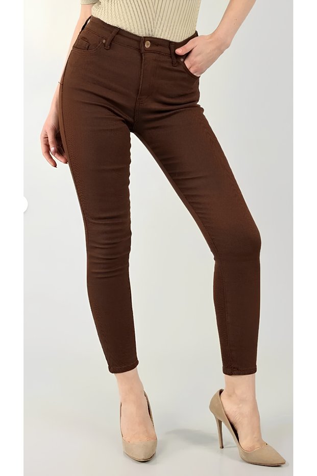 Women's Coffee Color Skinny Jeans Non-Fading Skinny Jean Shaping / Sculpting Pants