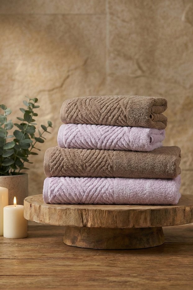4-Piece Luxury Bath Towel Set Velvet Textured Soft 2 Bath Towels 2 Hand and Face Towels Turkish Bath Set