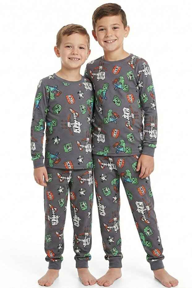 طقم بيجامة للأولاد بنمط لعبة الكمبيوتر - 4