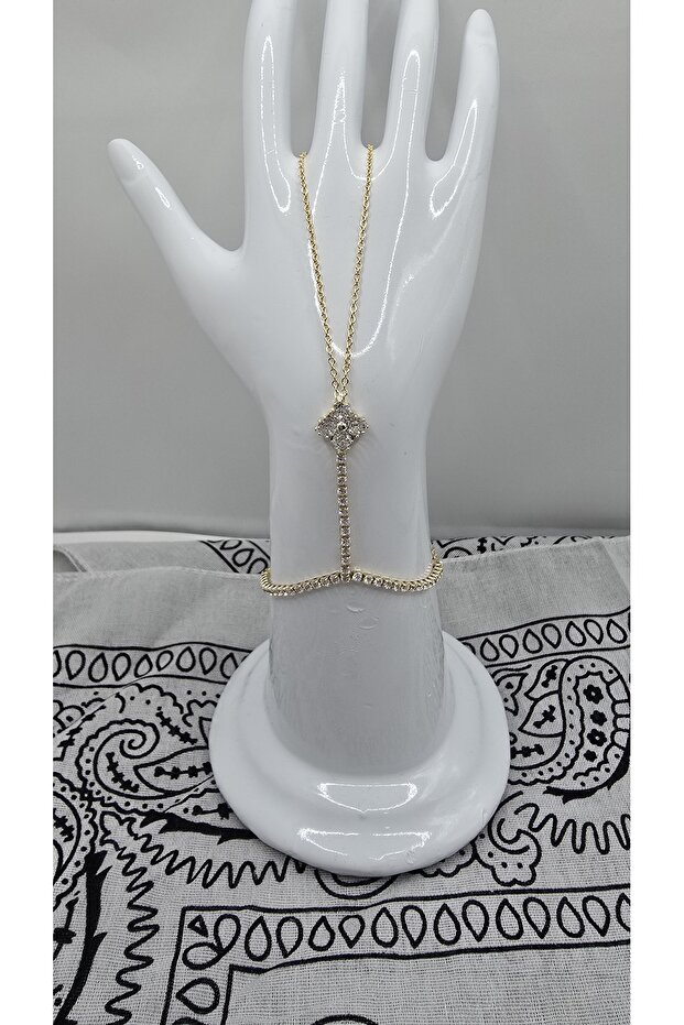 Stainless Steel Gold Color Flower Model Waterway Zircon Stone Şahmeran