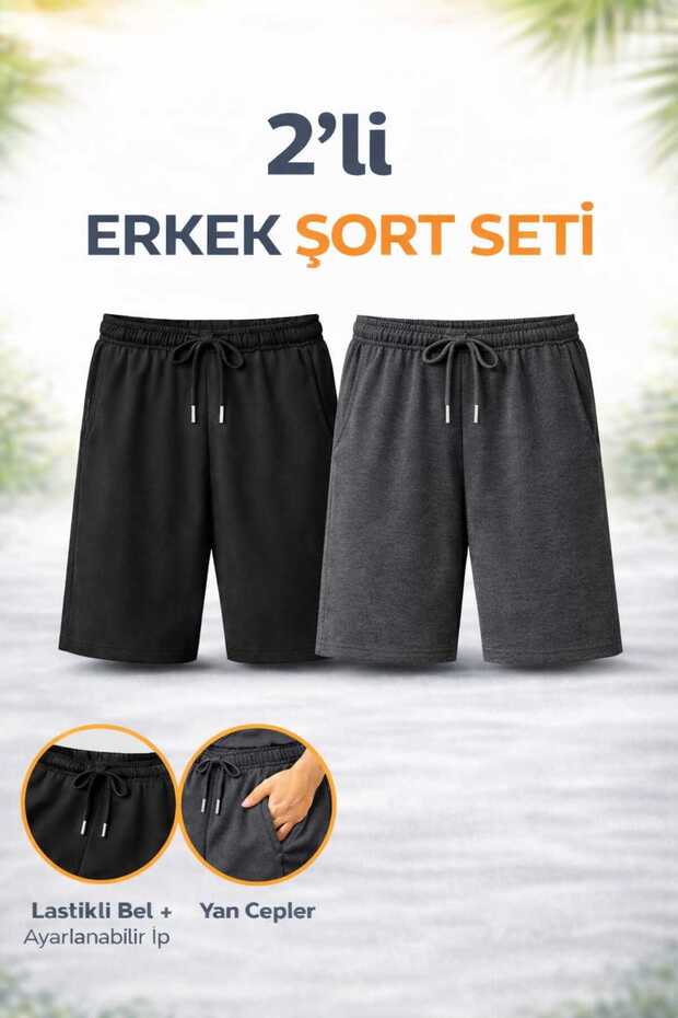 2-Pack Men's Black-Smoked Bermuda Sports Casual Summer Vacation Shorts