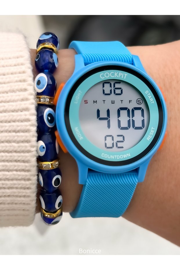 Boy's Watch-In Gift Package-Digital Sports-Blue Silicone Band-Pool Sea Suitable + Bracelet
