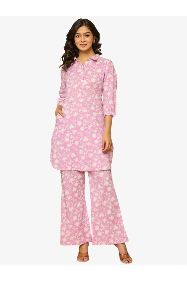 Women Purple Printed Pure Cotton Kurta and Pants Co-Ords