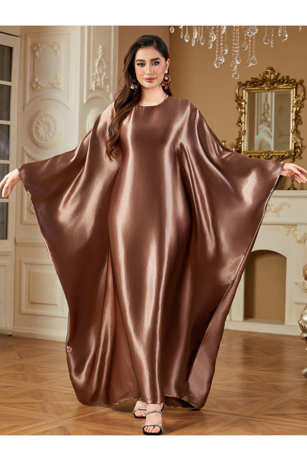 Women Solid Satin Fitted Kimono Sleeve Jalabiya