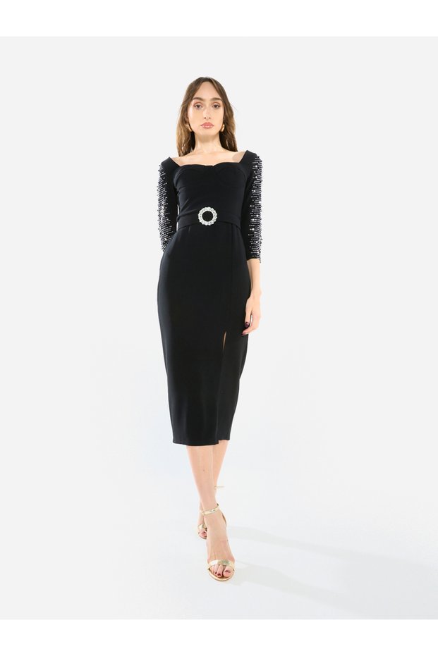 Women Embellished Sleeve Midi Dress