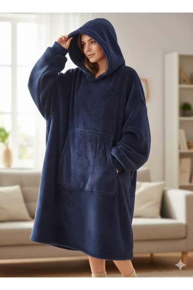 Wellsoft Hooded Wearable Tv Blanket Unisex Oversized Poncho Dark Blue (1 Piece)