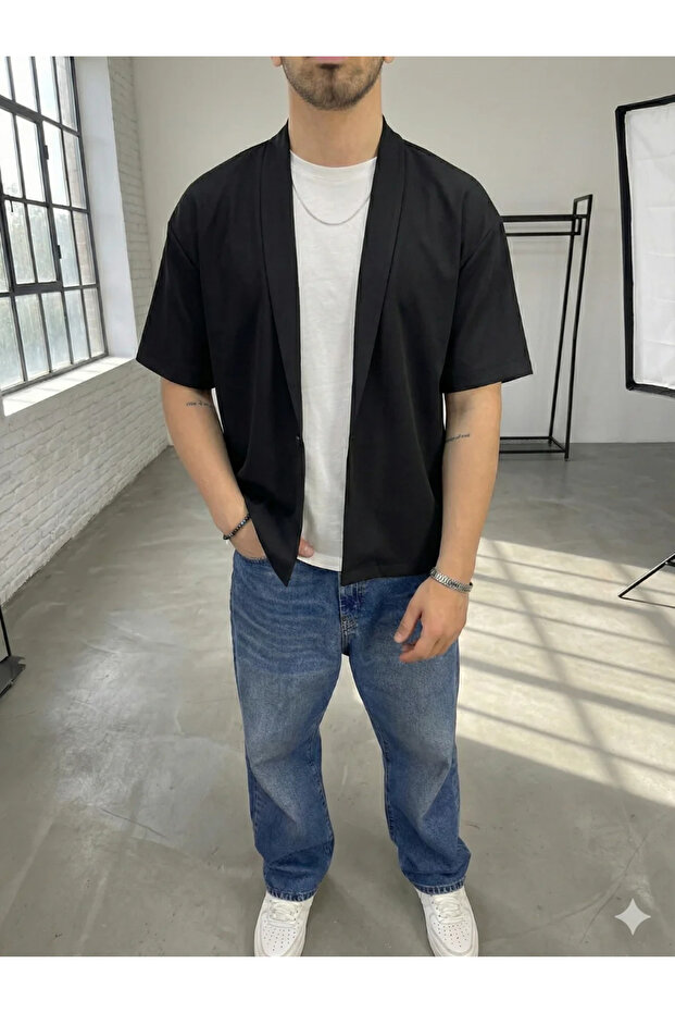 Oversized Black Single Button Black Shirt