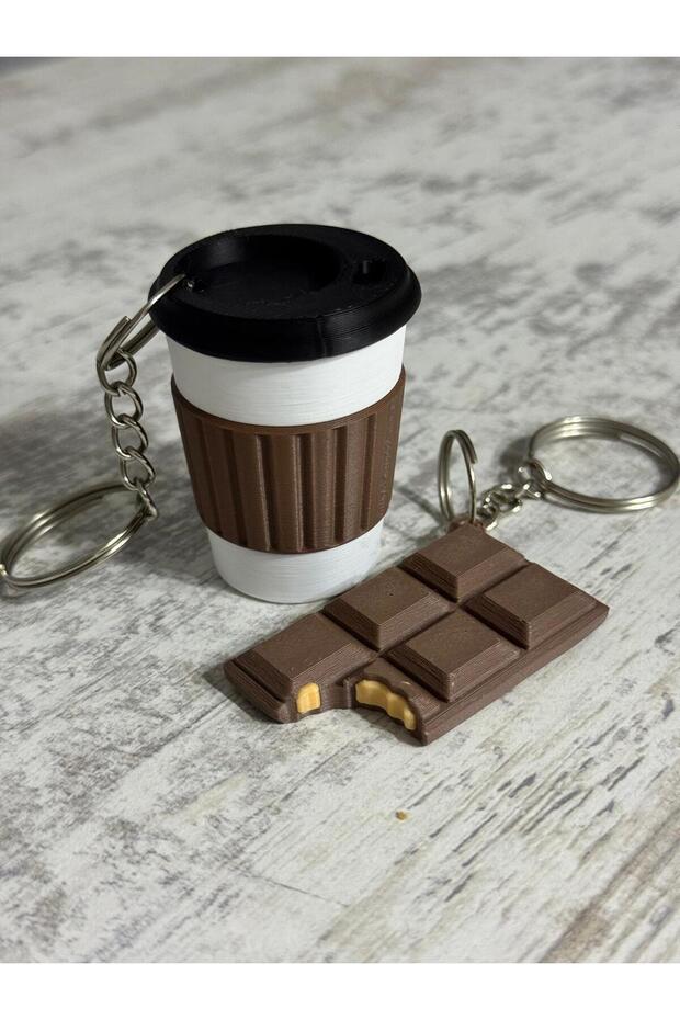 3D Coffee Cup and Chocolate Combination Keychain