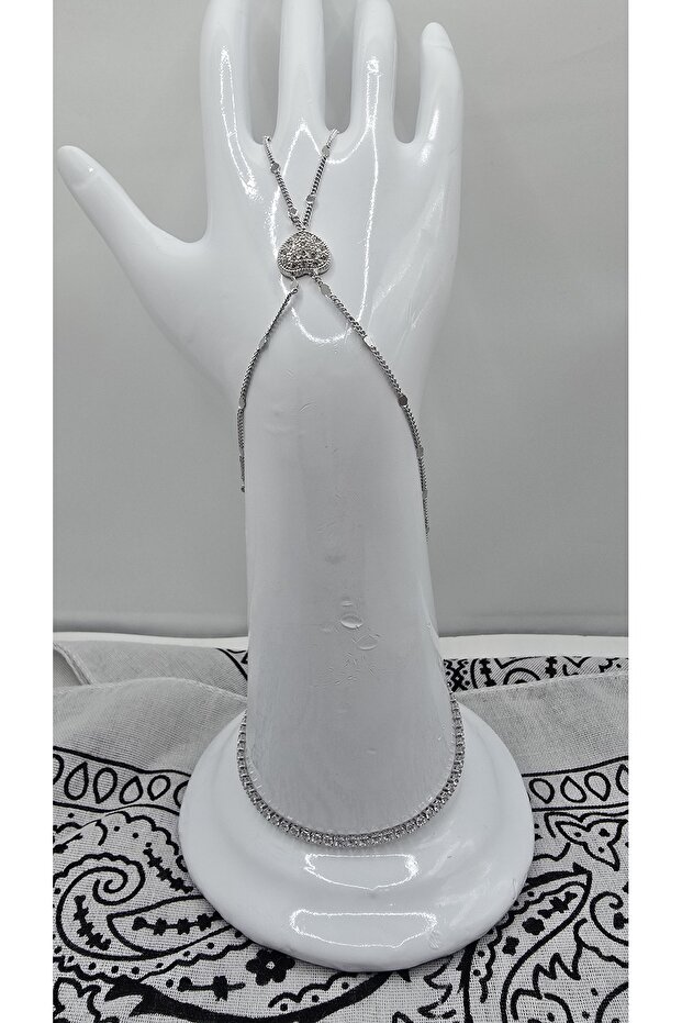Stainless Steel Silver Color Large Heart Model Zircon Stone Şahmeran