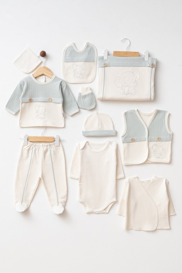 Baby Little Cute Elephant 10-Piece Newborn Hospital Discharge Bodysuit Set Boxed Yk3711
